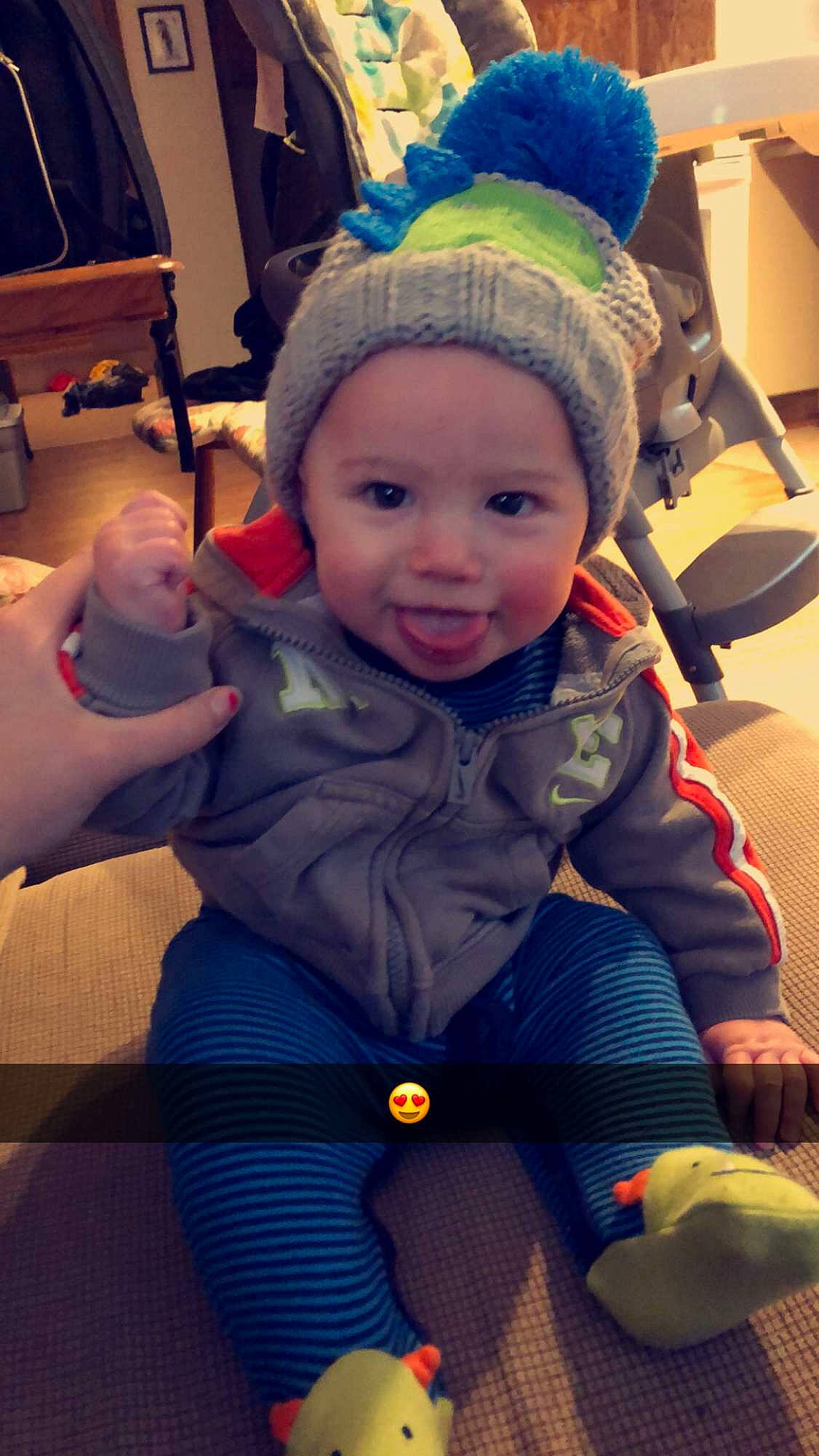 Graysen is registered to the contest to win money with this photo: baby, baby_products, cheek, child, cool, ear, eye, head, headgear, person, play, skin, smile, toddler