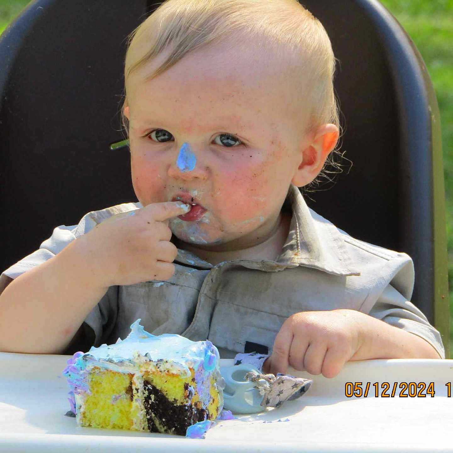 Micheal joined the competition — help win amazing prizes! baby, birthdaycake, cake, cream, cutlery, dessert, eating, face, food, grass, head, icecream, icing, people, person, photography, plant, portrait, spoon, sweets