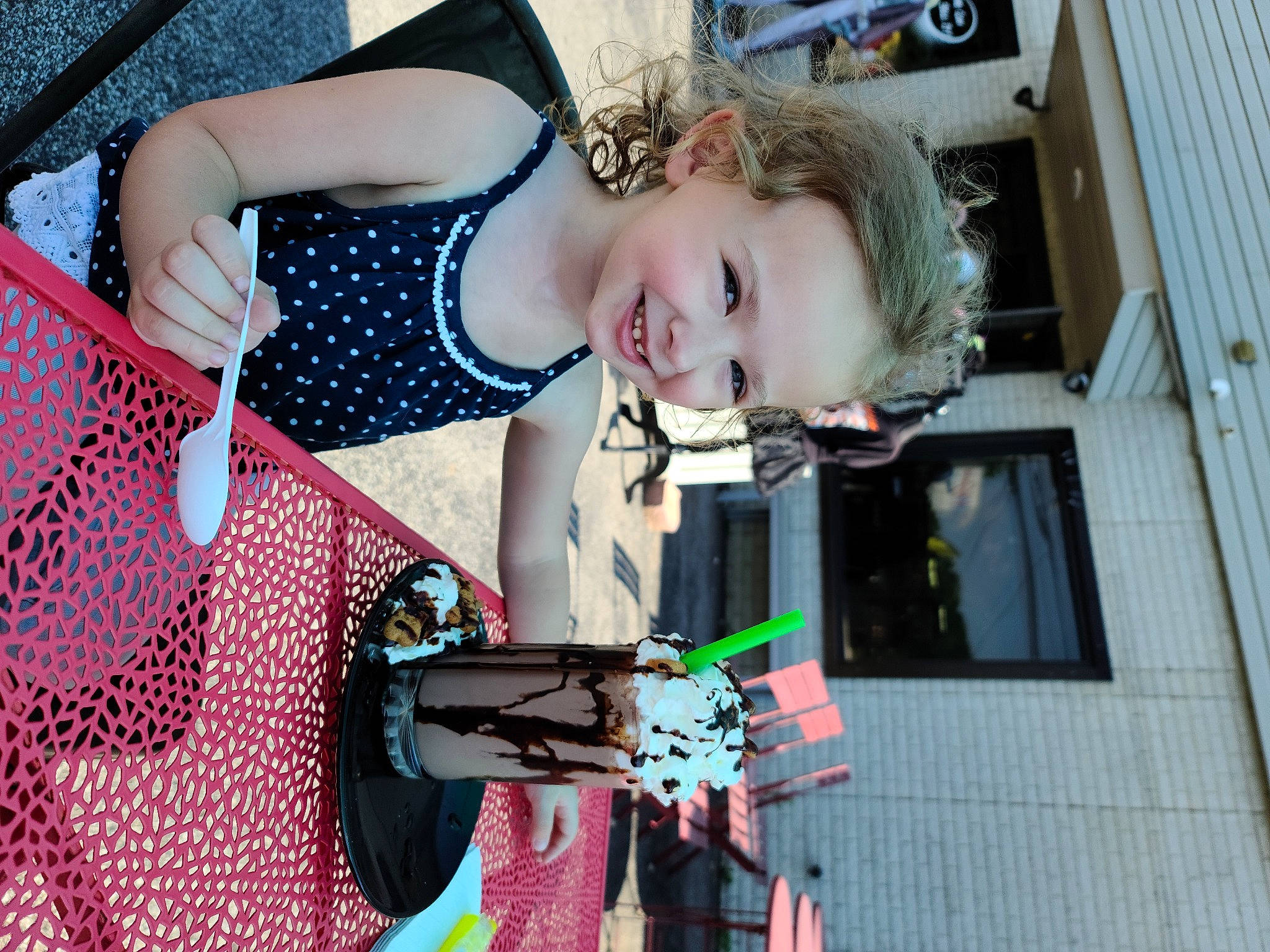 Zaylyn is registered to the contest to win money with this photo: arm, child, event, fun, happy, house, joy, leisure, pattern, people, person, photograph, plaid, polka_dot, recreation, smile, snapshot, street_fashion, toddler, tree