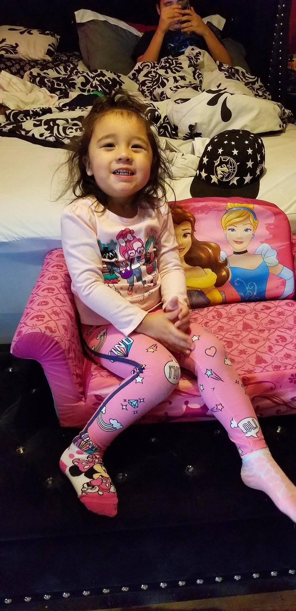 Lani is registered to the contest to win money with this photo: baby, cheek, child, daughter, head, iris, leg, leggings, person, pink, play, skin, smile, tights, toddler, toy