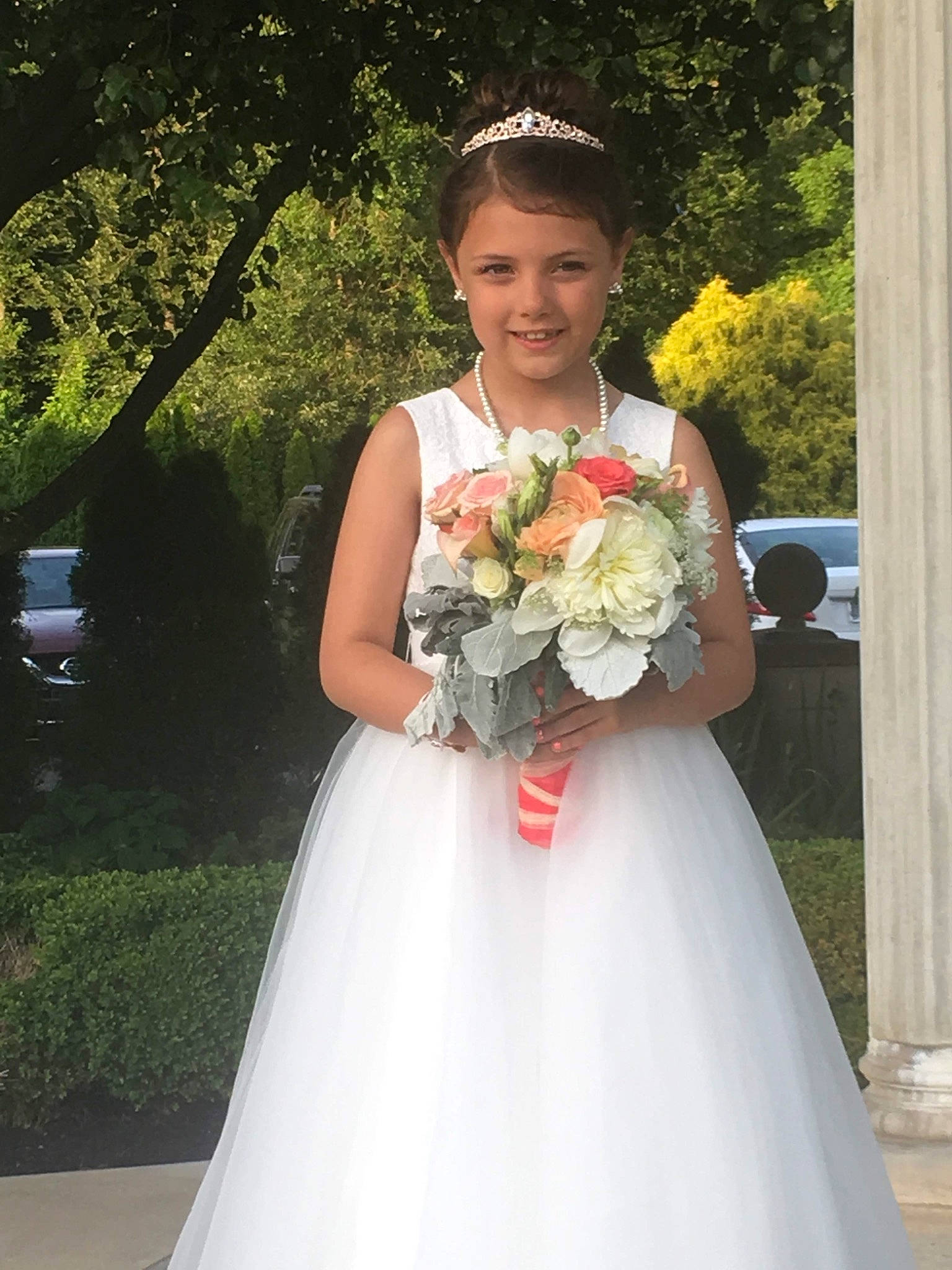 Jaliyah joined the competition — help win amazing prizes! bridal_clothing, bridal_party_dress, bridal_veil, bride, dress, facial_expression, flash_photography, flower, gown, hairstyle, happy, joy, person, plant, shoulder, smile, standing, textile, tree, waist