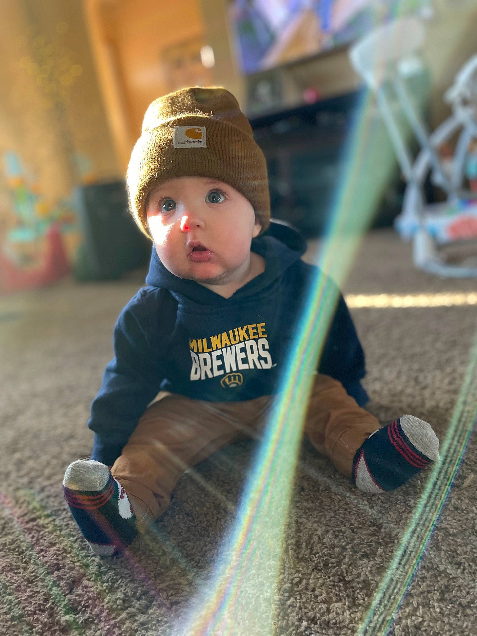 Van joined the competition — help win amazing prizes! asphalt, baby, cap, child, city, flooring, fun, grass, hat, headwear, leaf, leisure, person, recreation, road_surface, shadow, sitting, soil, sun_hat, surprise