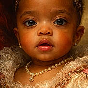 Lauryn joined the competition — help win amazing prizes! child, baby, portrait, tiara, pearl_necklace, earrings, lace, dress, regal, royalty, costume, young_child, face, eyes, skin, fashion, jewelry, beauty, closeup, expression