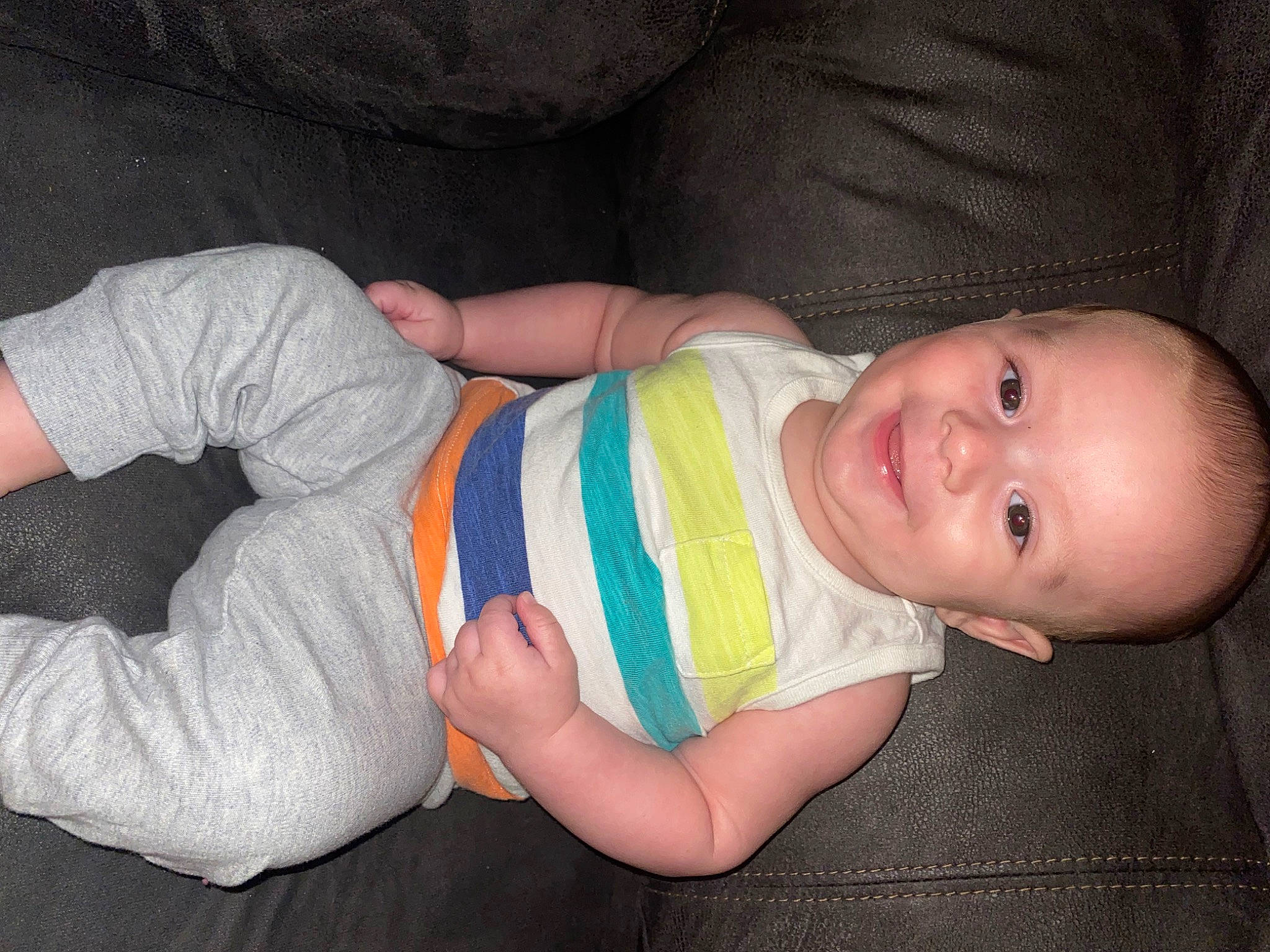 Brantlee joined the competition — help win amazing prizes! baby, baby_products, baby_toddler_clothing, cheek, child, comfort, eye, finger, grass, iris, joy, mammal, mouth, nail, nose, pattern, person, skin, sleeve, smile