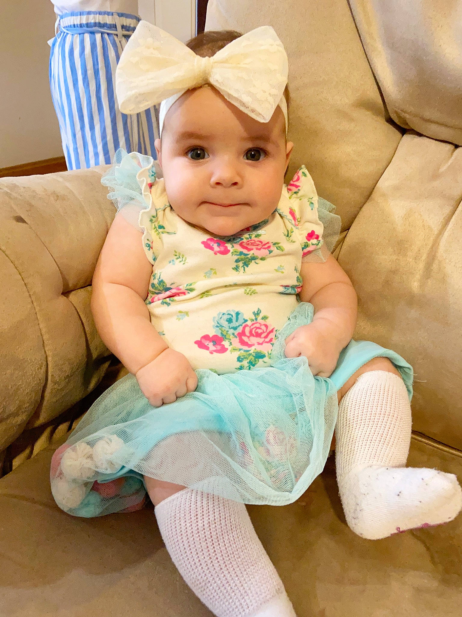 Raelyn joined the competition — help win amazing prizes! baby, baby_toddler_clothing, child, headgear, headwear, person, sitting, skin, toddler