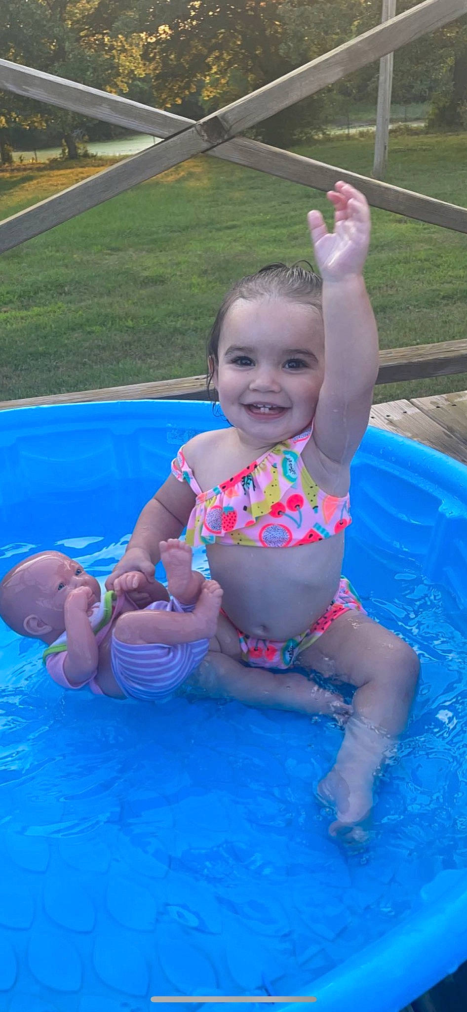 Emori joined the competition — help win amazing prizes! aqua, baby, baby_toddler_clothing, bathing, fun, grass, happy, joy, leisure, muscle, outdoor_recreation, person, pink, recreation, skin, smile, summer, swimming_pool, swimwear, thigh