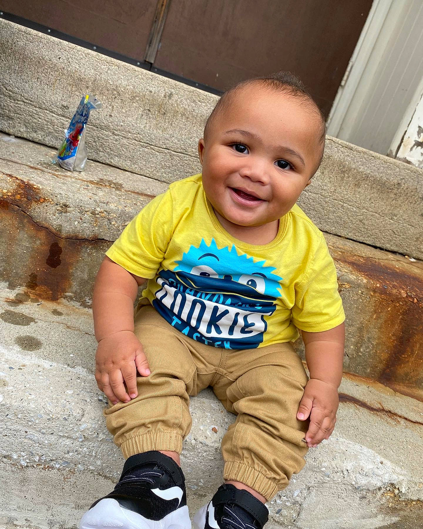 Royce joined the competition — help win amazing prizes! baby, baby_toddler_clothing, cool, eye, facial_expression, flooring, fun, grass, happy, human, joy, people_in_nature, person, shoe, skin, sleeve, smile, sneakers, standing, t_shirt