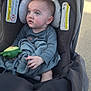 baby, child, car_seat, blanket, toy, blue_clothing, infant, face, head, person, indoor, curious, sitting, young_child, seat, holding, cute, small_hands, carrier, looking_up