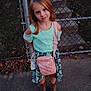 Cambrie joined the competition — help win amazing prizes! child, girl, outdoor, fence, stairs, dress, skirt, boots, bag, crossbody_bag, sidewalk, evening, curly_hair, green_top, pink_bag, brown_boots, standing, looking_up, casual_clothing, nature