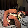 Rex joined the competition — help win amazing prizes! man, dog, sleeping, bed, blanket, indoor, resting, cozy, cuddling, pet, companion, pillow, tattoo, relaxation, casual, home, comfort, human, animal, friendship
