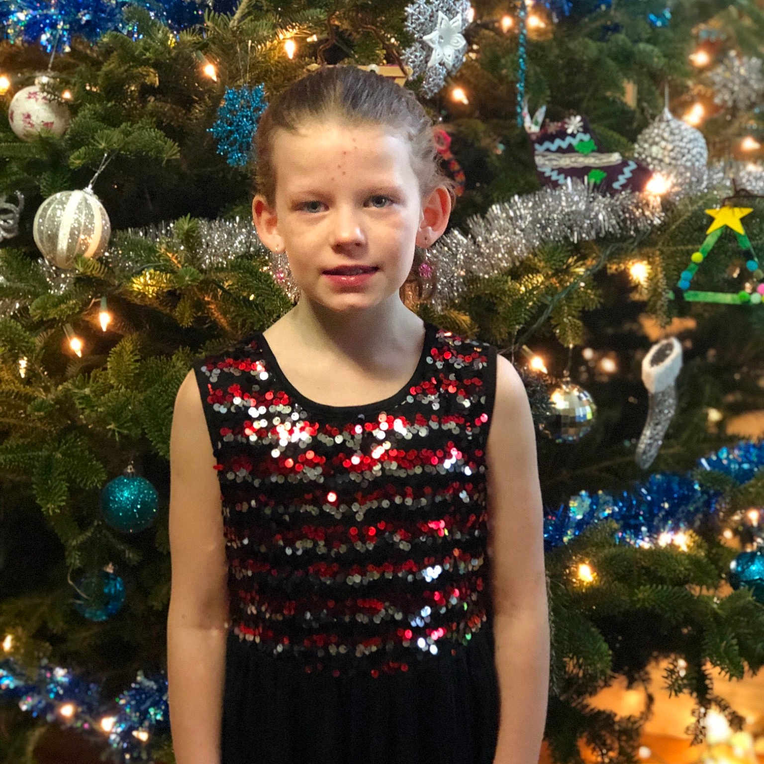 Nevaeh joined the competition — help win amazing prizes! christmas, christmas_decoration, christmas_ornament, christmas_tree, decor, event, girl, holiday, person, tradition, tree