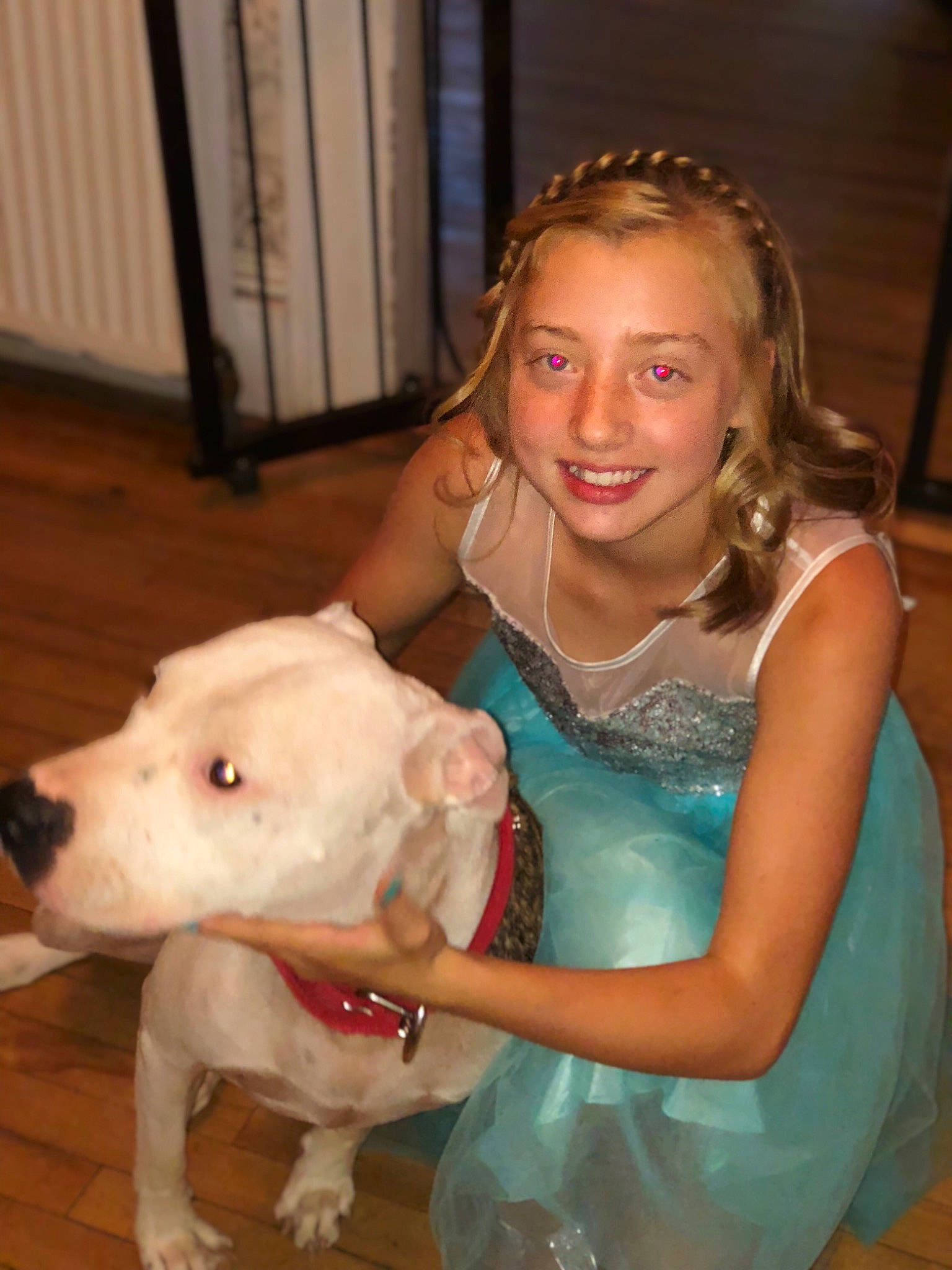 Shaylynn is registered to the contest to win money with this photo: american_pit_bull_terrier, american_staffordshire_terrier, bull_terrier, carnivoran, dog, dog_breed, dog_breed_group, dog_like_mammal, ear, girl, joy, mammal, mouth, non_sporting_group, person, pit_bull, skin, smile, snout, vertebrate