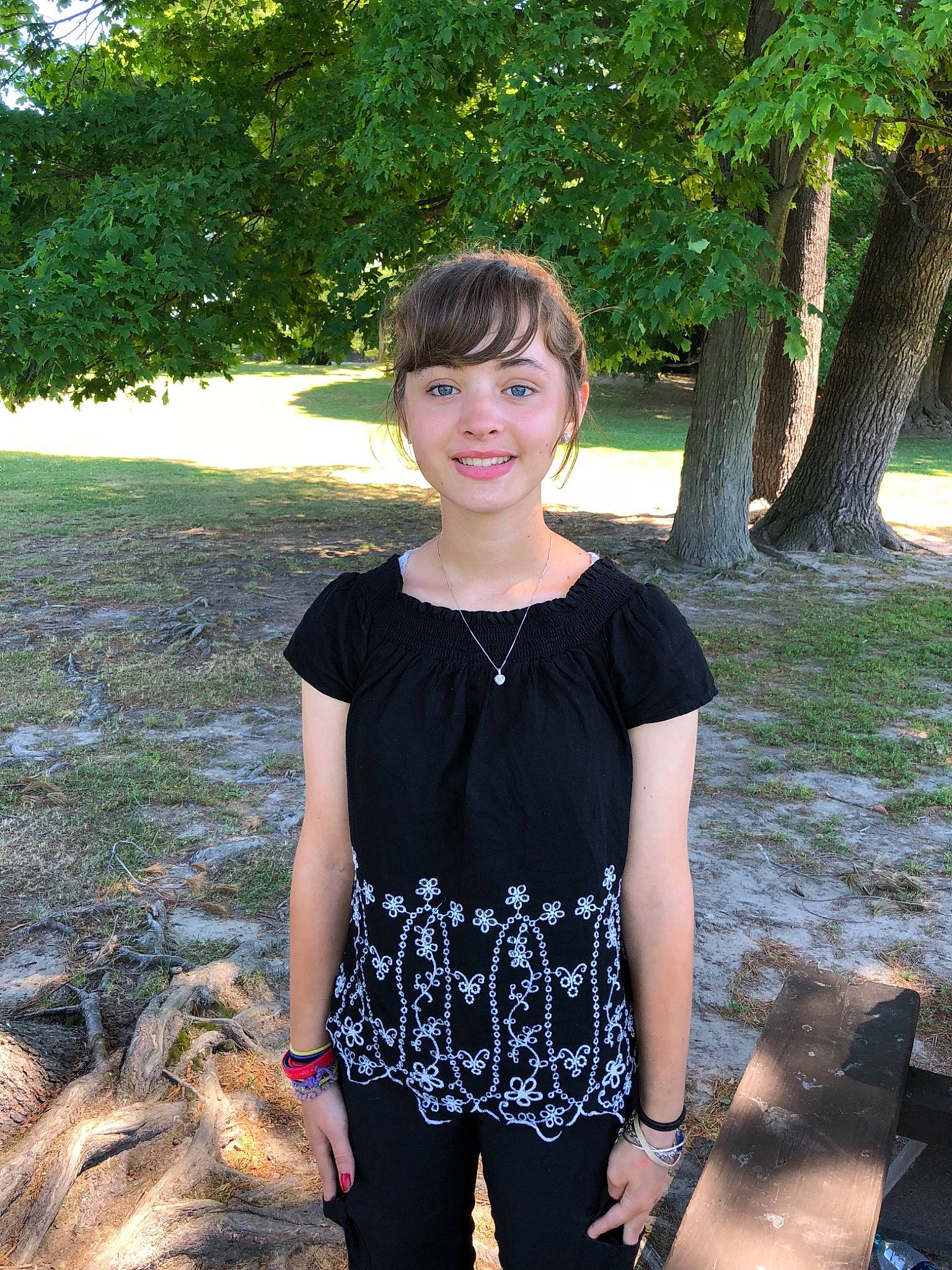 Destiny joined the competition — help win amazing prizes! abdomen, child, clothing, fun, girl, hairstyle, jeans, joy, pattern, person, plant, shorts, shoulder, smile, snapshot, summer, tree, trunk, vacation