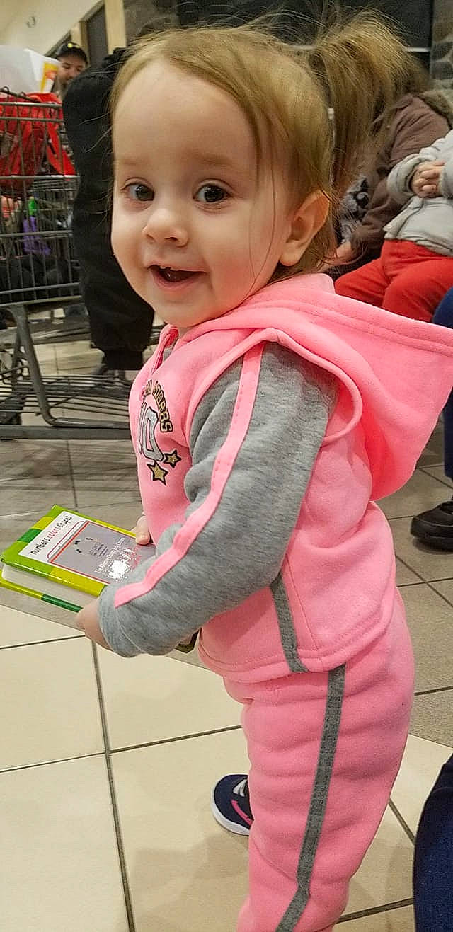 Cambria joined the competition — help win amazing prizes! baby, child, outerwear, person, pink, play, smile, toddler