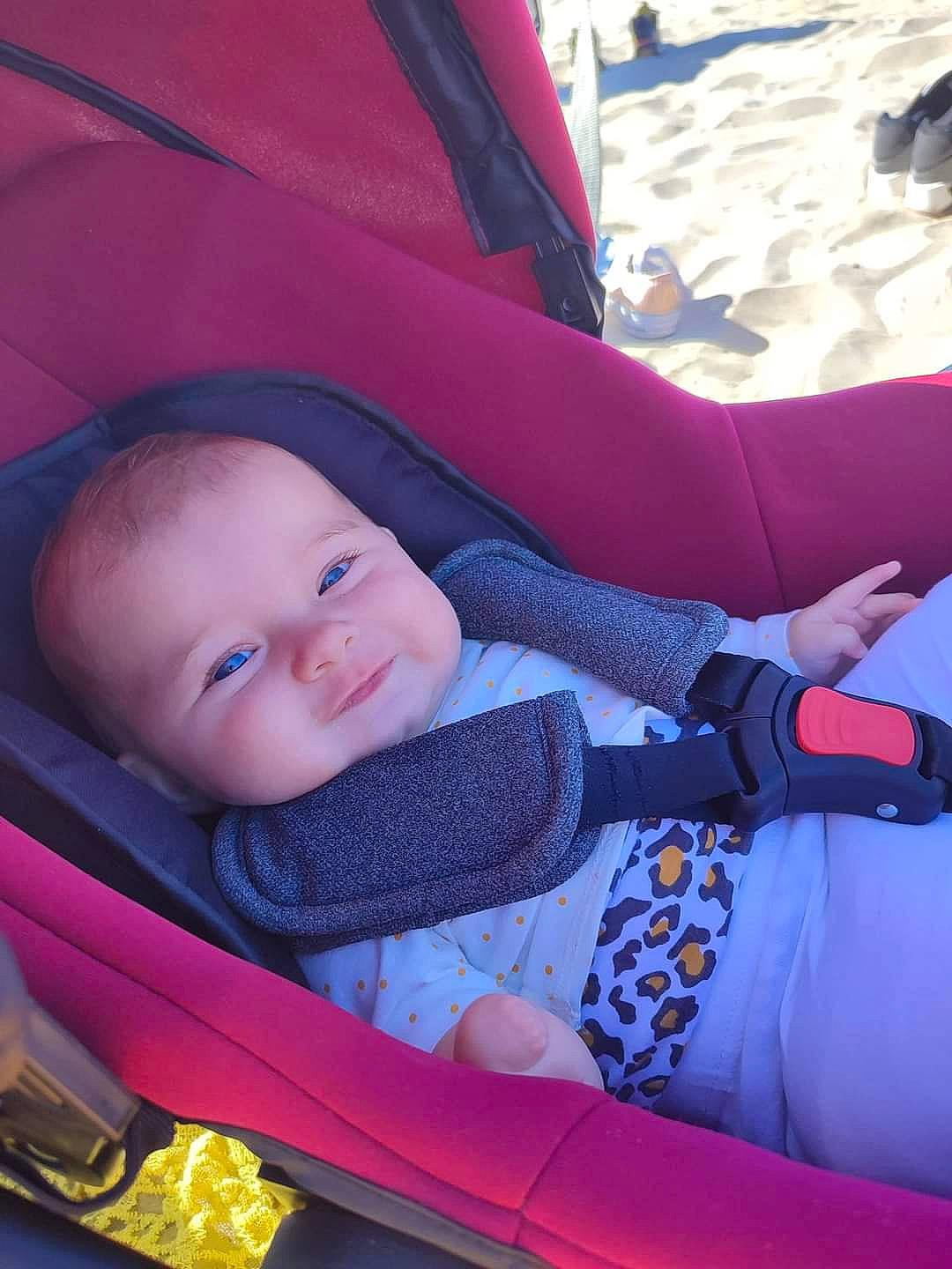 Hailey a rejoint le concours — aidez-le/la à gagner de superbes lots ! auto_part, baby, baby_carriage, baby_products, baby_toddler_clothing, car_seat, carmine, child, comfort, electric_blue, fun, grass, leisure, magenta, person, pink, product, purple, recreation, smile