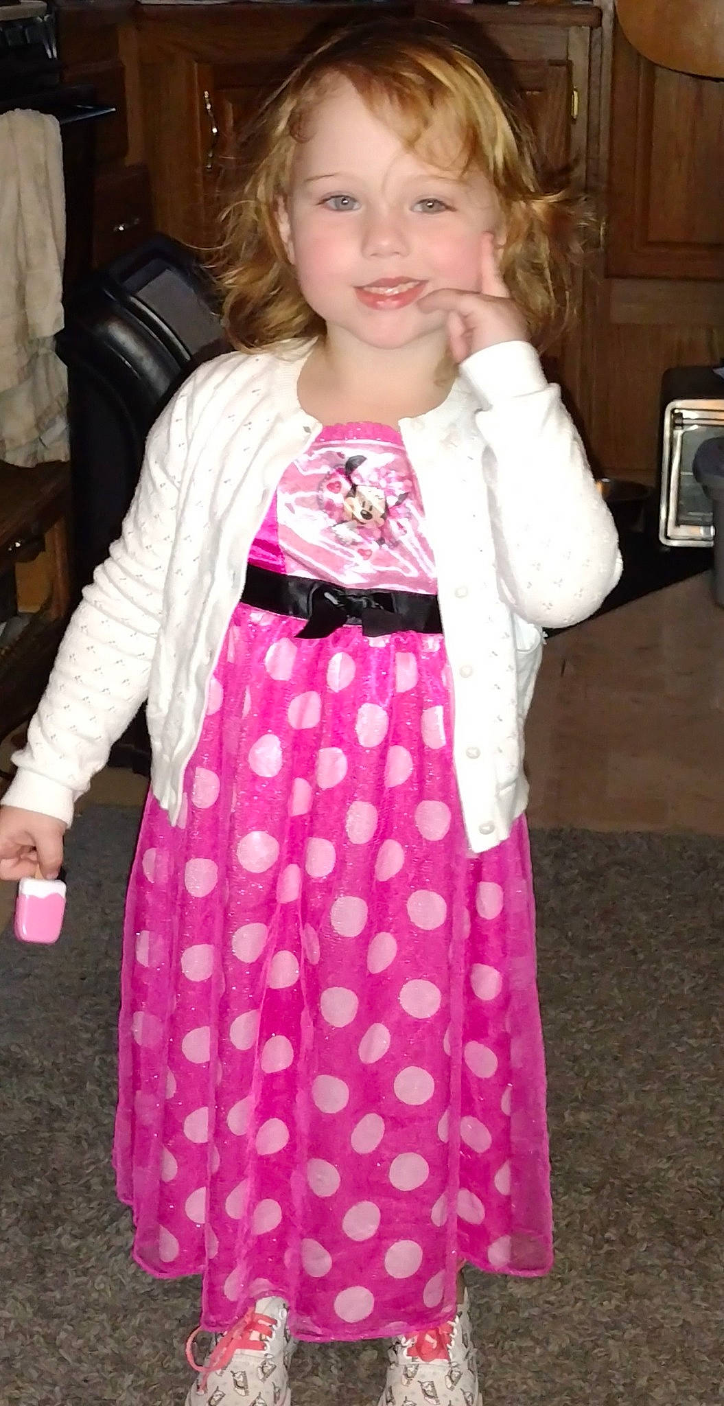 Lillian joined the competition — help win amazing prizes! a_line, baby_toddler_clothing, child, costume, day_dress, dress, event, fashion_design, formal_wear, joy, magenta, one_piece_garment, pattern, peach, person, pink, sleeve, smile, television, textile