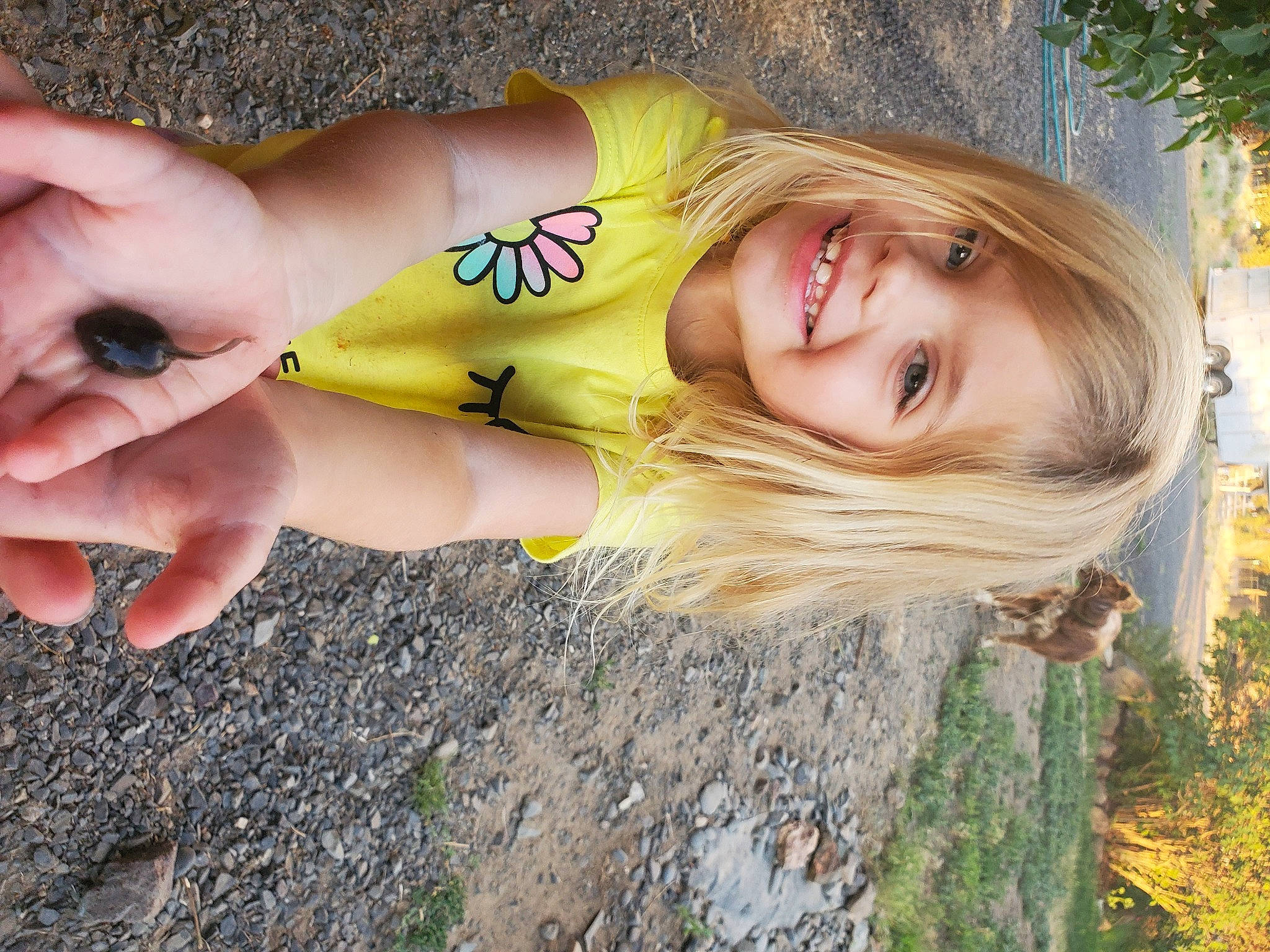 Janie joined the competition — help win amazing prizes! beauty, blond, brown_hair, fawn, flash_photography, fun, gesture, grass, happy, human_leg, joy, leisure, long_hair, nail, people_in_nature, person, plant, smile, soil, thumb