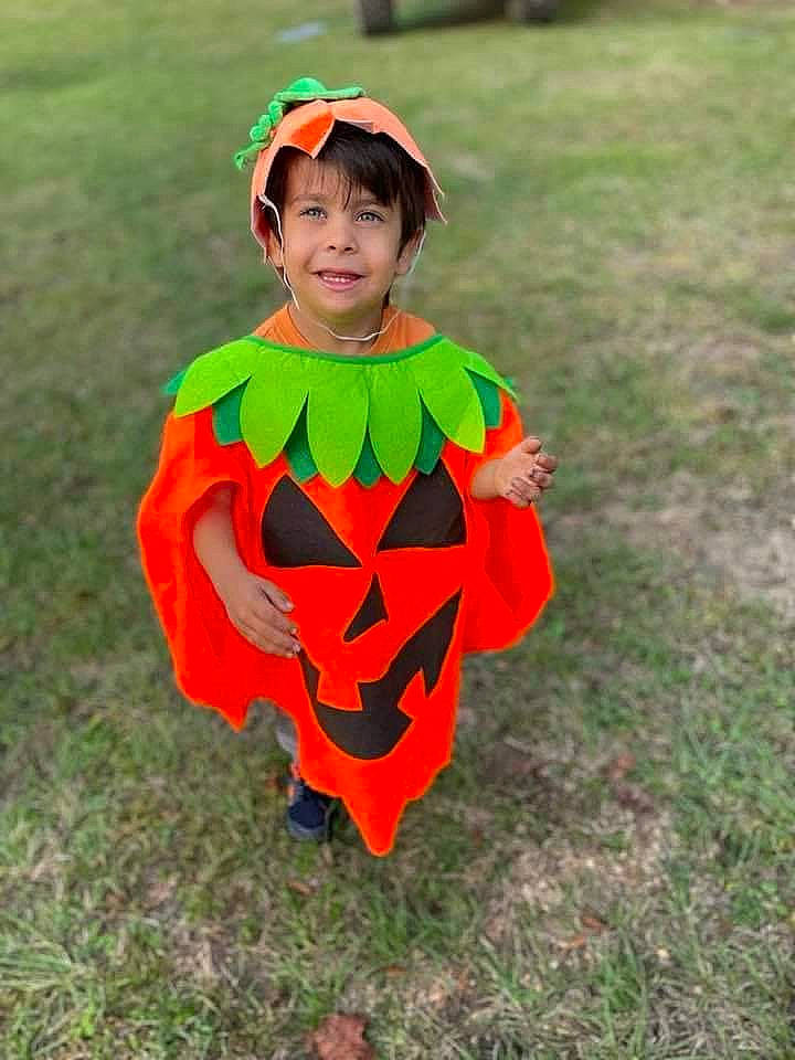 Jesse joined the competition — help win amazing prizes! calabaza, child, costume, event, face, fictional_character, fun, grass, grassland, happy, jack_o_lantern, joy, lily_family, people_in_nature, person, personal_protective_equipment, plant, pumpkin, sleeve, toddler