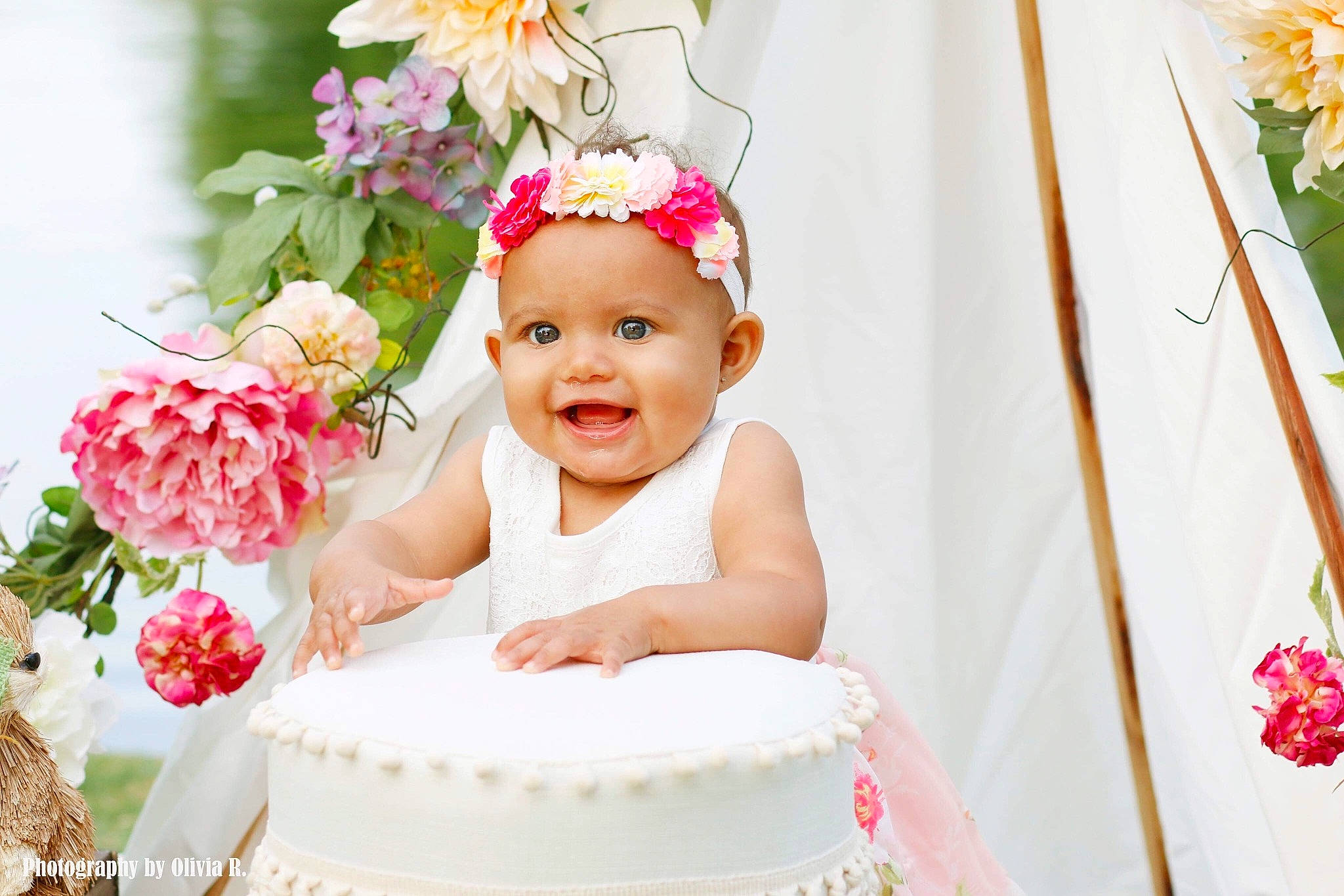 Stella joined the competition — help win amazing prizes! baby, birthday, cake, cake_decorating, child, dessert, dress, fashion_accessory, food, hair_accessory, headgear, headpiece, icing, joy, person, photograph, pink, plant, sugar_cake, sweetness