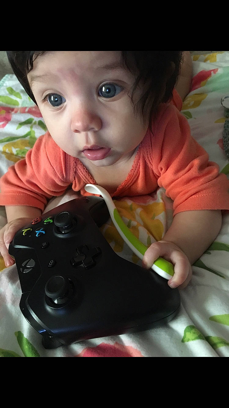 Gwendolyn joined the competition — help win amazing prizes! black_hair, child, eye, girl, infant, mouth, person, play, product, skin, smile, toddler