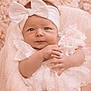 baby, infant, child, headband, bow, blue_eyes, lace, dress, blanket, soft_texture, cute, portrait, closeup, newborn, hands, skin, lying_down, adorable, innocence, fashion_accessory