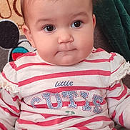 Klaudia joined the competition — help win amazing prizes! baby, blanket, casual, child, clothing, comfortable, cozy, cushion, cute, expression, face, indoor, minnie_mouse, person, pink_pants, portrait, sitting, soft_texture, striped_shirt, young_child