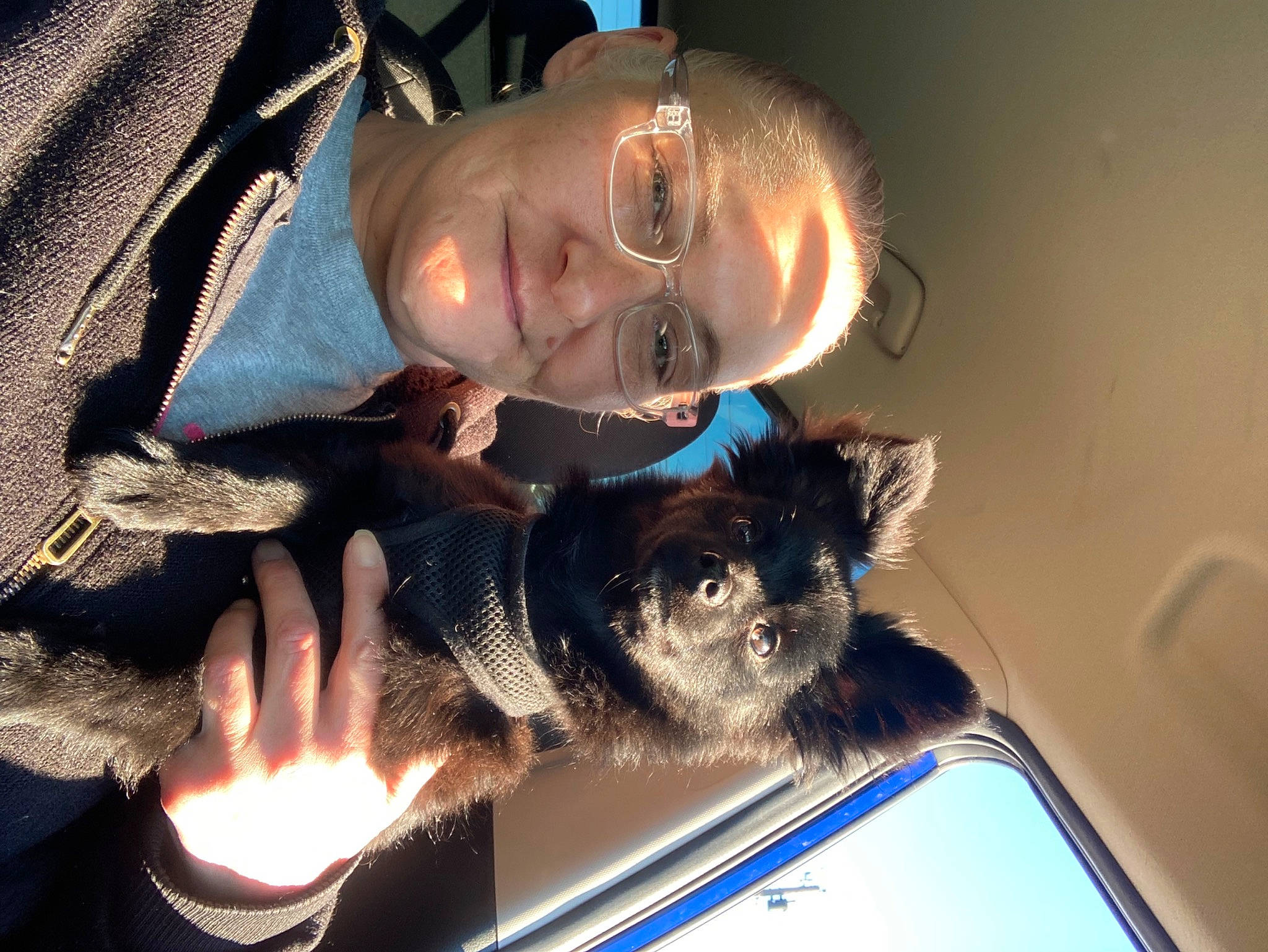 Shadow is registered to the contest to win money with this photo: carnivore, companion_dog, dog, ear, electric_blue, eyewear, flash_photography, fun, fur, gesture, glasses, happy, personal_protective_equipment, selfie, smile, vehicle_door, vision_care