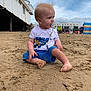 Finley is registered to the contest to win money with this photo: toddler, child, beach, sand, pacifier, donald_duck, blue_shorts, sitting, outdoor, sky, clouds, seagulls, barefoot, cute, summer, casual_clothing, vacation, daytime, person, young_child