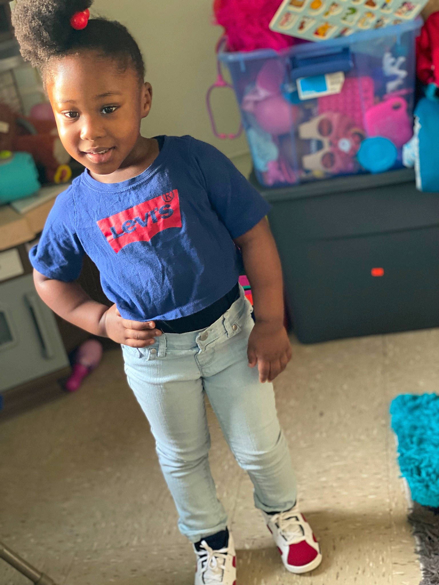Krystal joined the competition — help win amazing prizes! blue, child, cool, denim, electric_blue, event, fashion_design, fun, happy, joy, knee, leg, leisure, person, pink, sleeve, street_fashion, t_shirt, thigh, toddler