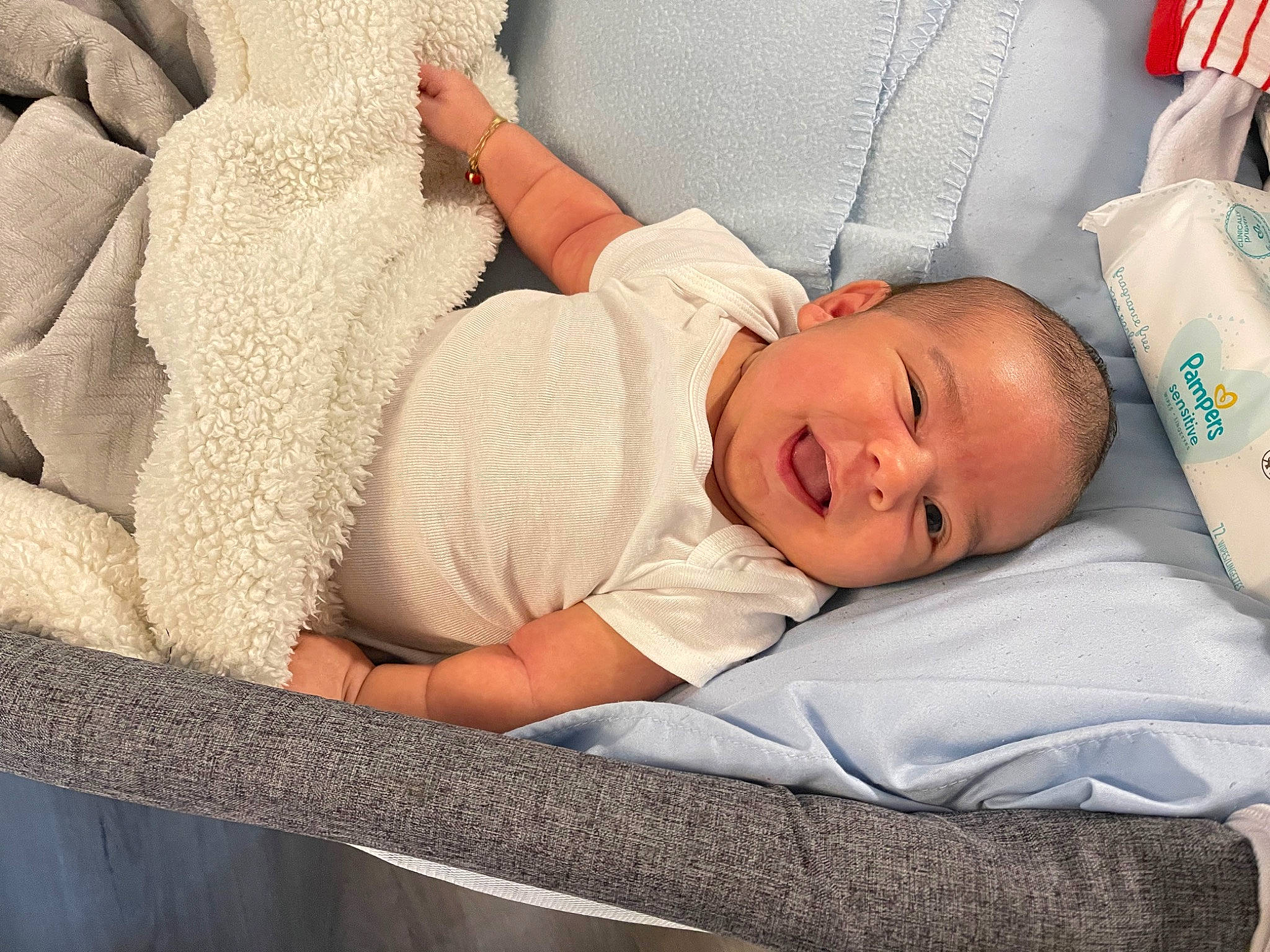 Lucas joined the competition — help win amazing prizes! baby, baby_products, baby_sleeping, baby_toddler_clothing, child, comfort, hat, health_care, hospital, hospital_bed, linens, medical, nap, person, room, service, sitting, sleep, smile, textile