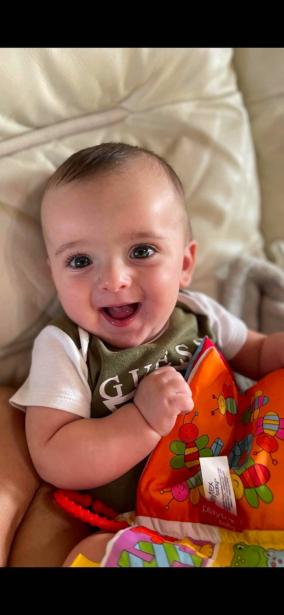 Kasen is registered to the contest to win money with this photo: arm, baby_toddler_clothing, cheek, dress, eye, face, facial_expression, hairstyle, happy, head, human, iris, joy, lip, mammal, mouth, nose, organ, person, skin