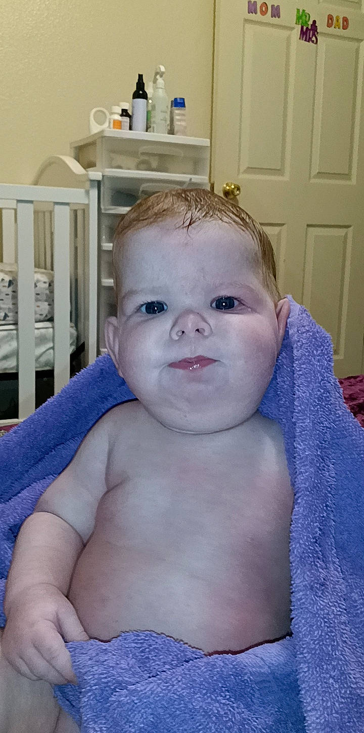 Evander is registered to the contest to win money with this photo: baby, blue, cheek, chest, ear, eye, eyebrow, eyelash, forehead, happy, iris, jaw, lip, mouth, neck, nose, person, shoulder, skin, toddler