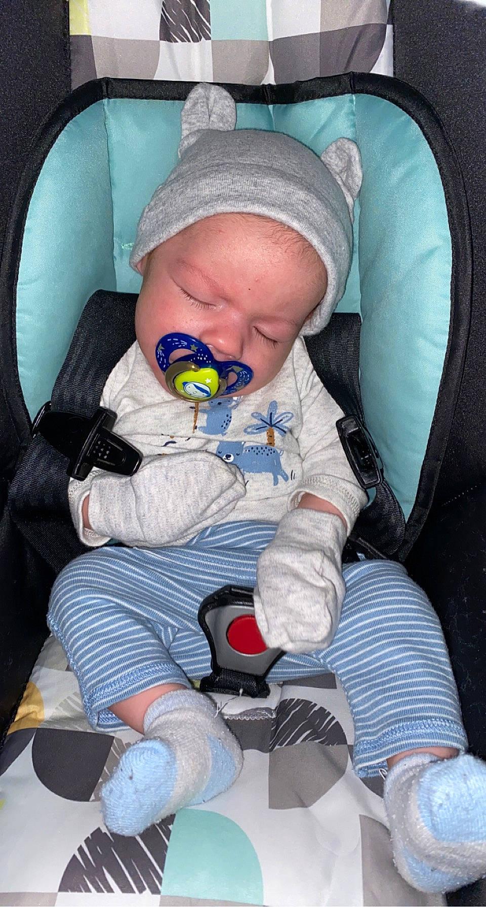 Madden joined the competition — help win amazing prizes! baby, baby_carriage, baby_in_car_seat, baby_products, baby_safety, baby_toddler_clothing, cap, car_seat, carmine, cheek, child, comfort, facial_expression, fun, lap, person, service, sitting, sneakers, sock