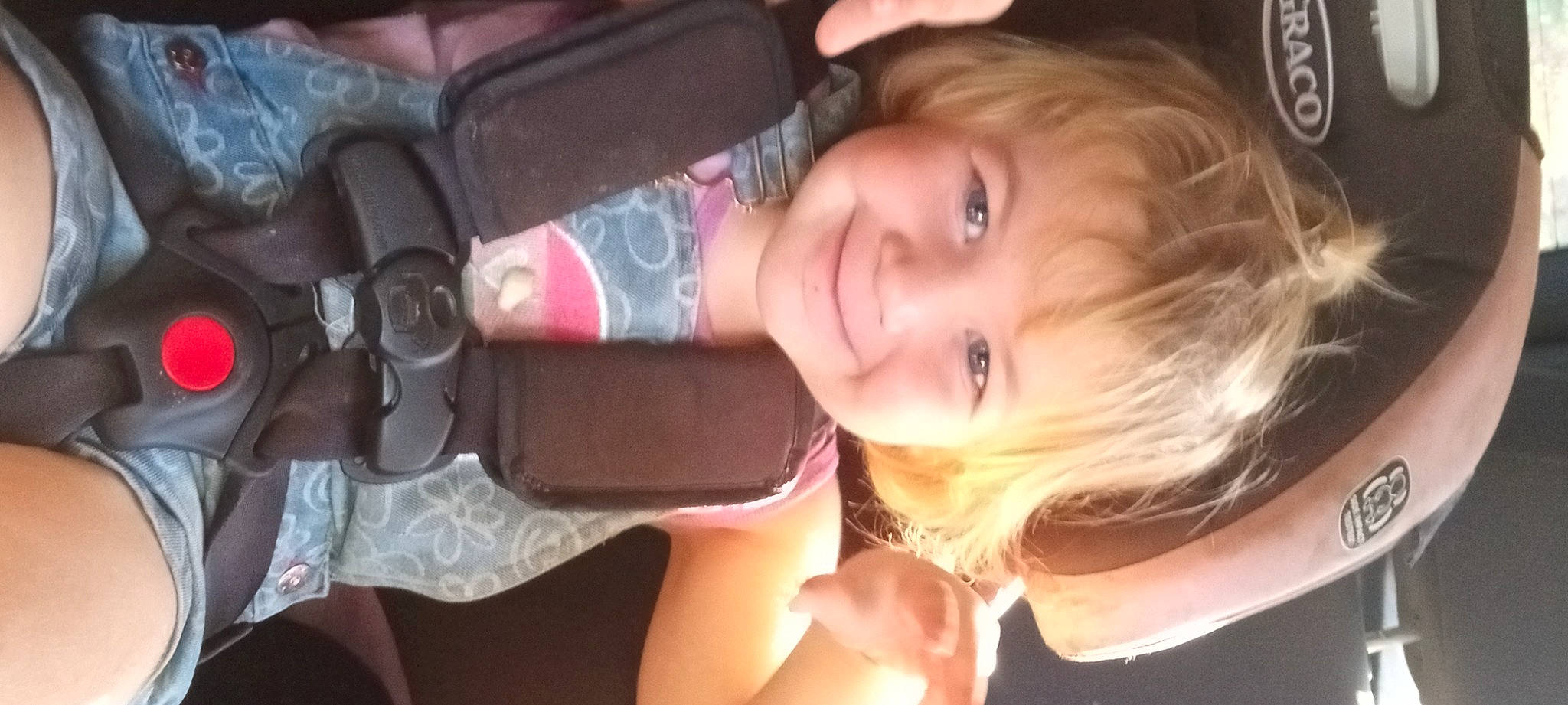 Madeline joined the competition — help win amazing prizes! car_seat, cheek, child, comfort, eyelash, finger, fun, gesture, happy, human_leg, joy, laugh, lip, mouth, nail, nose, person, sitting, smile, thumb