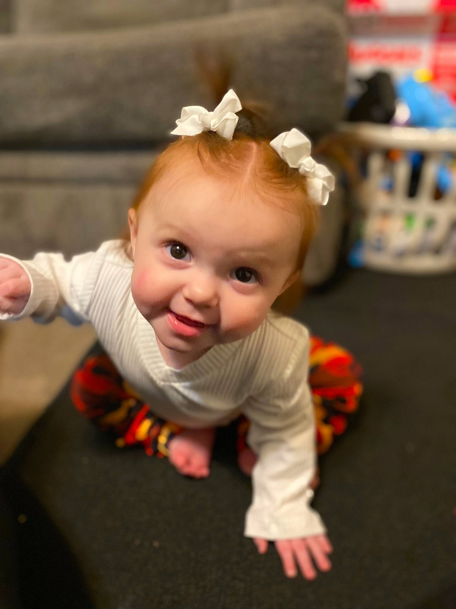 Aliana joined the competition — help win amazing prizes! baby, baby_toddler_clothing, cheek, child, finger, flooring, fun, grass, hand, happy, head, headband, iris, person, room, sitting, skin, sleeve, smile, toddler