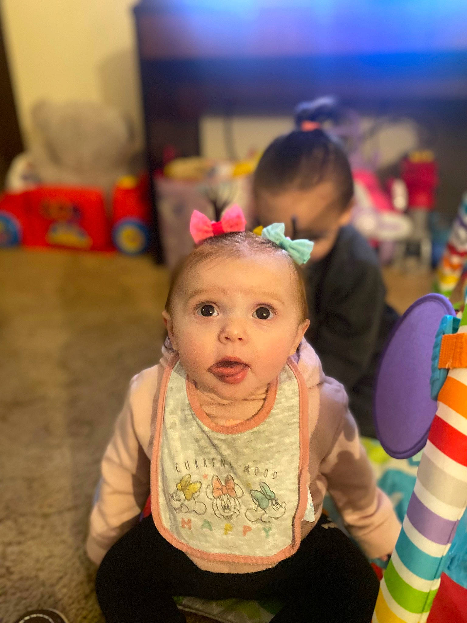Aliana joined the competition — help win amazing prizes! baby, baby_toddler_clothing, child, costume, event, facial_expression, flooring, fun, happy, headband, headgear, headpiece, iris, leisure, party_supply, person, play, room, sitting, surprise