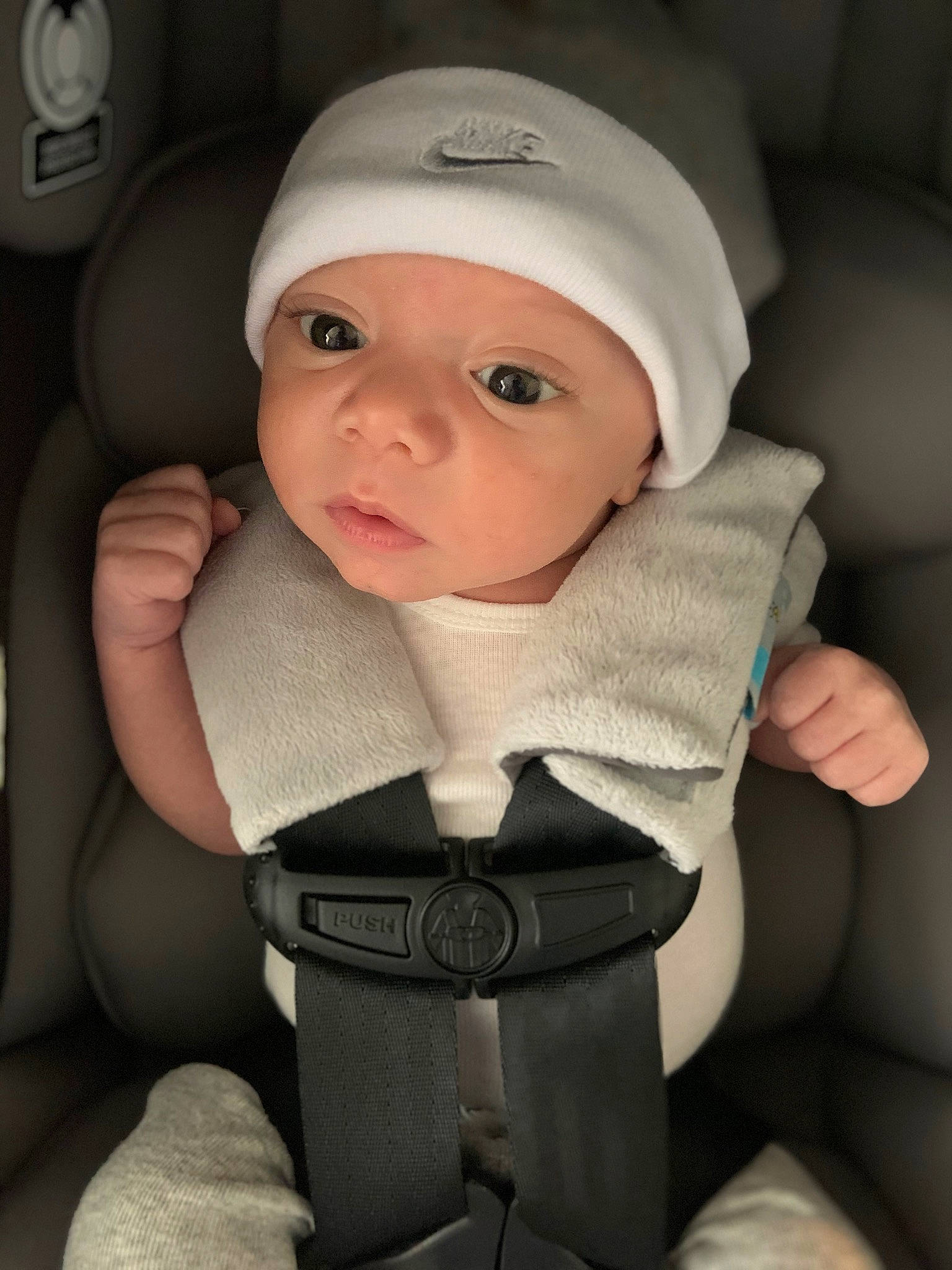 Hendrix Lee joined the competition — help win amazing prizes! baby, baby_products, baby_safety, baby_toddler_clothing, cap, cheek, child, comfort, electric_blue, eye, fashion_accessory, hat, head, headwear, human_body, iris, person, sitting, skin, sleeve