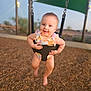 baby, child, swing, playground, smiling, outdoor, woodchips, clothing, happy, person, summer, fun, daylight, park, seat, infant, babywear, play, activity, joy
