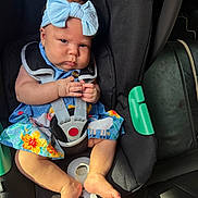 Emilia joined the competition — help win amazing prizes! baby, blue_bow, car_interior, car_seat, child, cute, floral_dress, foot, hand, headwear, indoors, infant, person, safety_harness, seat_belt, serious_expression, sitting, skin, transportation, vehicle