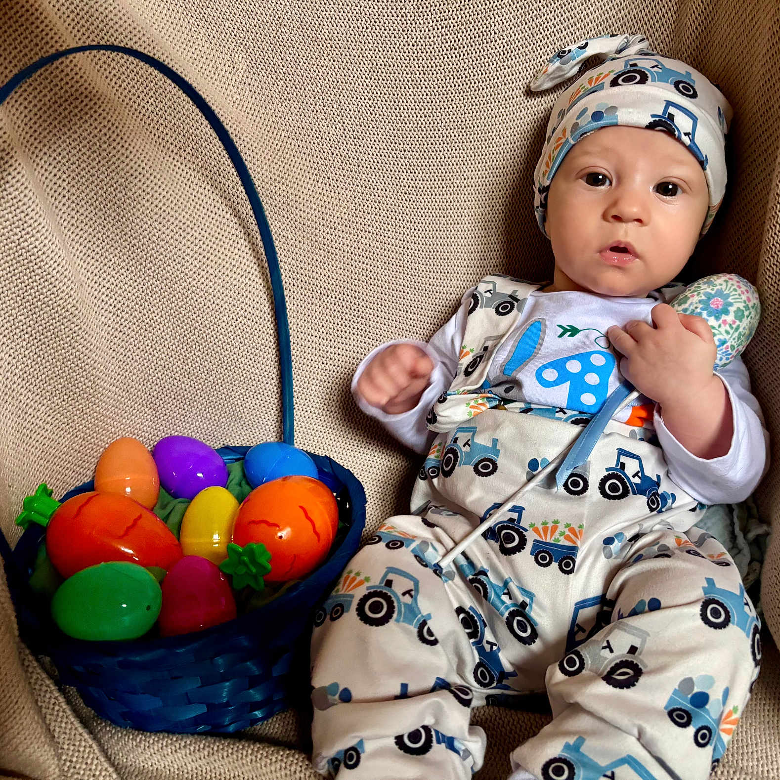 Alden joined the competition — help win amazing prizes! baby, basket, bed, bodypart, clothing, couch, crib, egg, face, finger, food, furniture, hand, hat, head, infantbed, person, photography, portrait, sweets