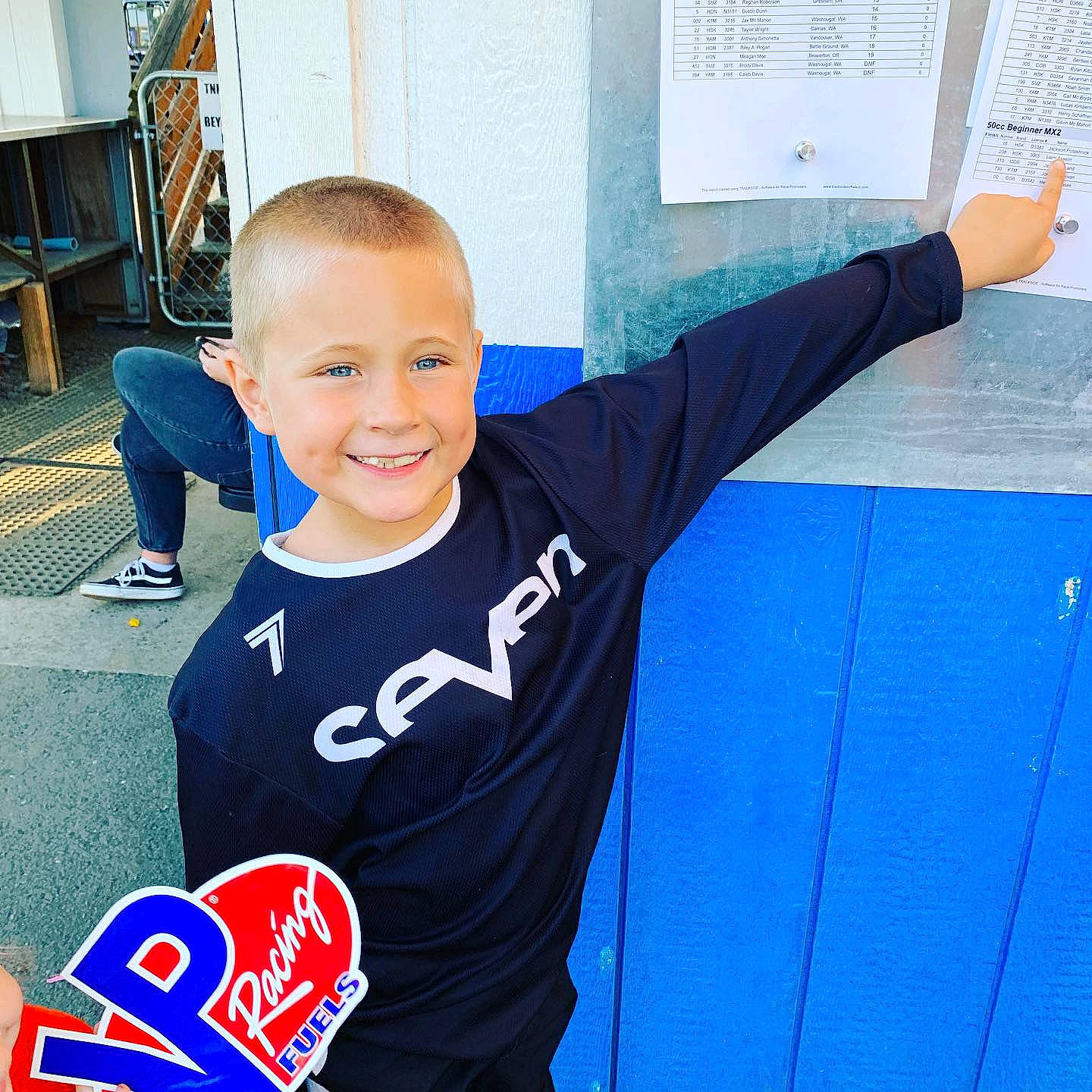 Jackson Potashnick is registered to the contest to win money with this photo: arm, blue, child, electric_blue, joy, person, play, sleeve, smile, sportswear, t_shirt, toddler