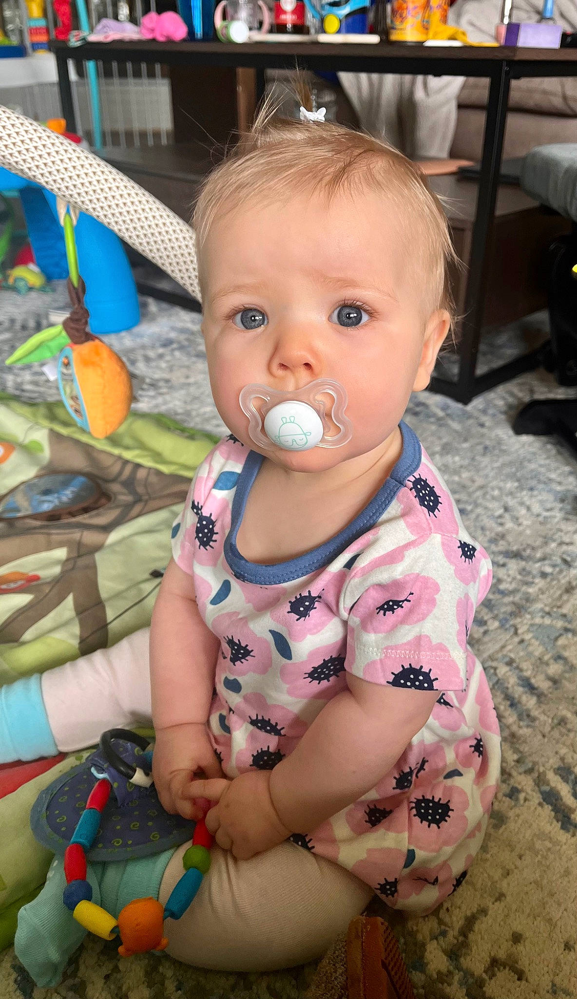 Daisey is registered to the contest to win money with this photo: baby, baby_toddler_clothing, beauty, blue, chair, cheek, child, eye, eyelash, face, fun, hairstyle, happy, head, iris, mouth, nose, person, skin, sleeve
