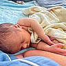 newborn, baby, sleeping, blanket, soft, wrapped, peaceful, infant, closeup, skin, hand, face, resting, bed, blue, comfort, cute, tiny, portrait, serene
