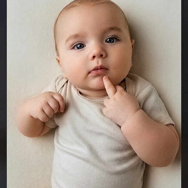 Michael joined the competition — help win amazing prizes! baby, casual_clothing, cheeks, child, curious, cute, expression, face, fingertip, hand, indoors, infant, lying_down, onesie, pale_background, person, portrait, skin, soft_light, young