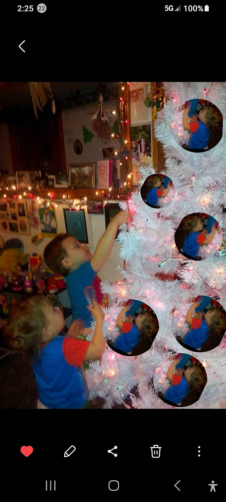 celebration, child, christmas_tree, collage_effect, colorful_lights, cozy, decorating, family_room, festive, fun, holiday_decor, holiday_lights, home, indoor, photography, playful, smiling, toys, white_tree, young_children