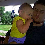 Bjorn'A joined the competition — help win amazing prizes! baby, backyard, candid, child, ear_piercing, family, father_and_child, grass, hanging_lantern, holding, lantern, man, outdoors, porch, portrait, purple_shorts, smile, toddler, trees, yellow_shirt