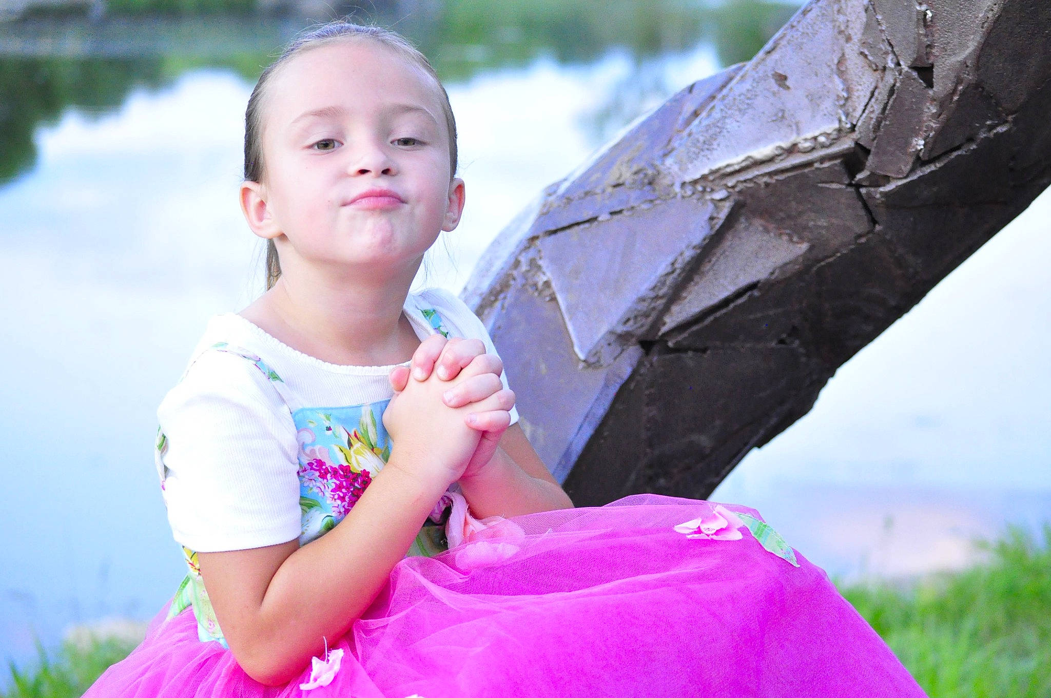Mckenzie is registered to the contest to win money with this photo: beauty, child, fun, grass, grassland, happy, leisure, magenta, morning, nature, people_in_nature, person, photograph, pink, plant, play, recreation, sitting, spring, toddler
