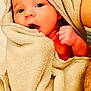 baby, infant, towel, wrapped, bath_time, cute, face, expression, skin, hand, newborn, child, portrait, soft, fluffy, indoors, person, young, caring, warm