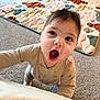 Magnus Grey joined the competition — help win amazing prizes! baby, infant, mouth_open, surprised_expression, wide_eyes, face, hair, onesie, reaching, hand, play_mat, quilt, carpet, indoors, portrait, closeup, cute, skin, person, toddler