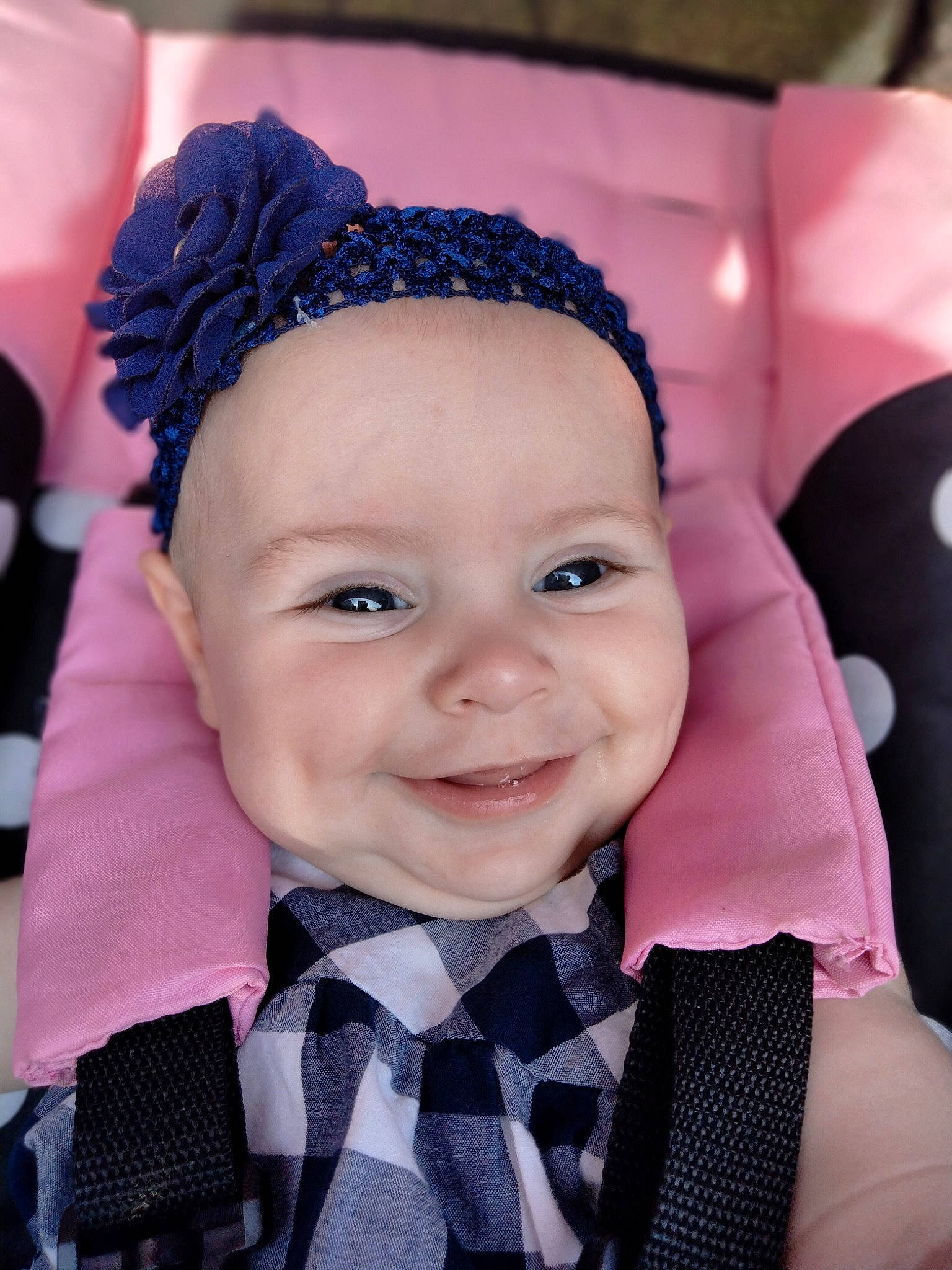 Kayleigh is registered to the contest to win money with this photo: baby, baby_toddler_clothing, child, chin, electric_blue, eyebrow, fun, hairstyle, happy, head, headgear, headwear, joy, lip, magenta, person, pink, purple, smile, textile